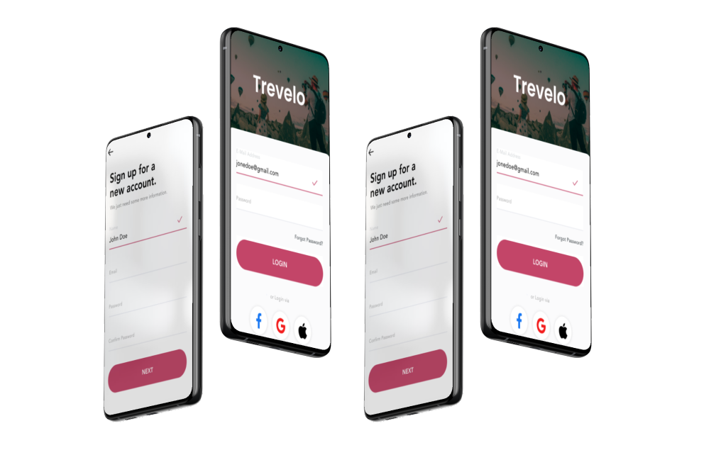Mobile application screens showing an app interface layout