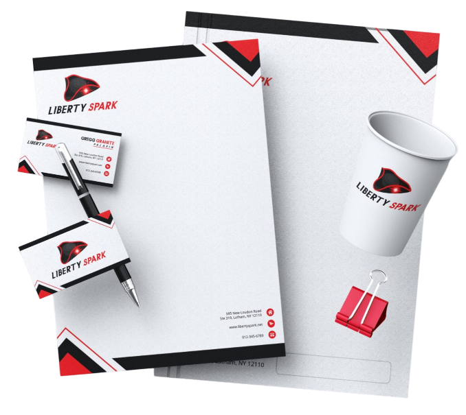 Brand identity design elements including logo and colour treatments